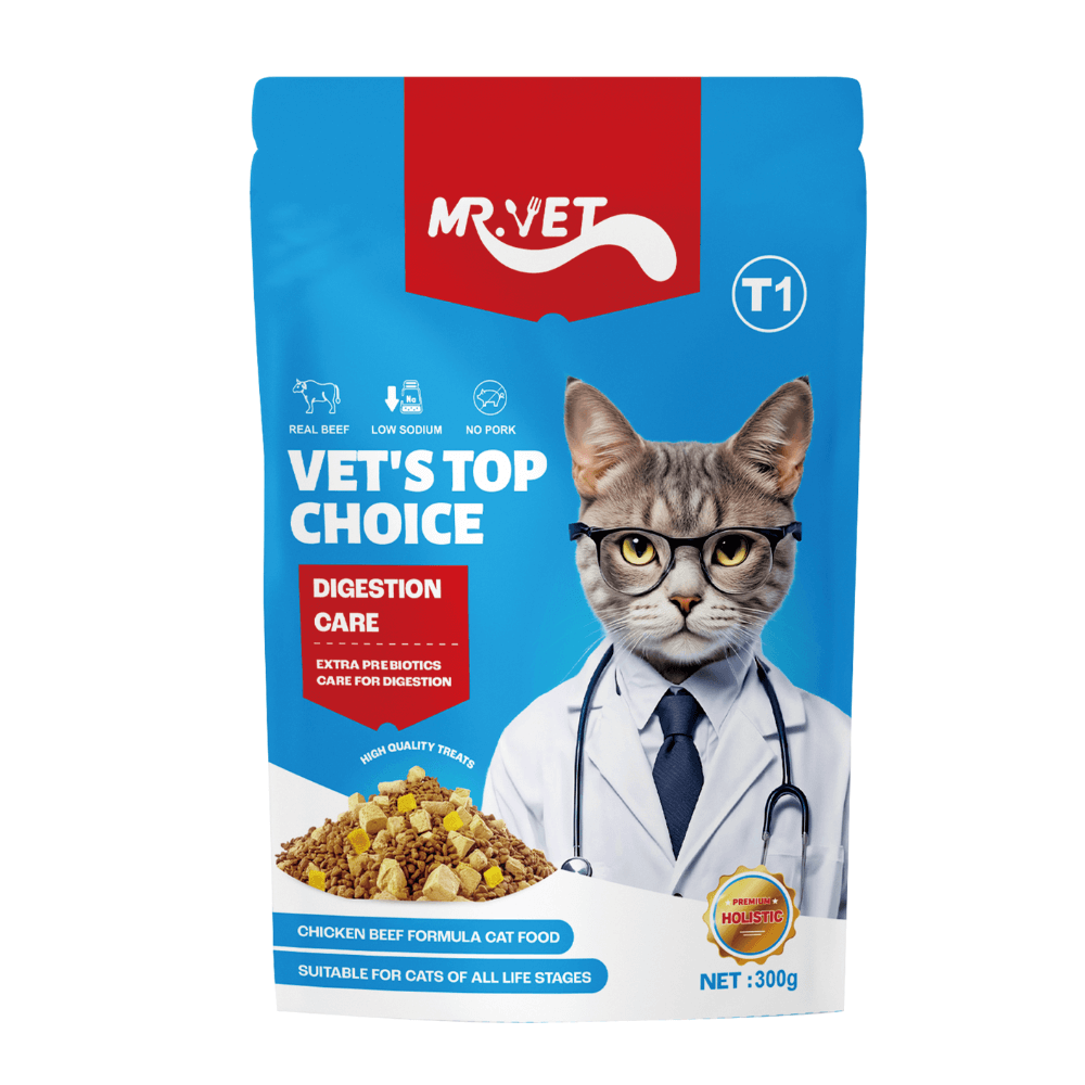 อาหารแมวผสมฟรีซดราย MR.VET สูตร T1 HOLISTIC รสไก่และเนื้อวัว 300 กรัม_0